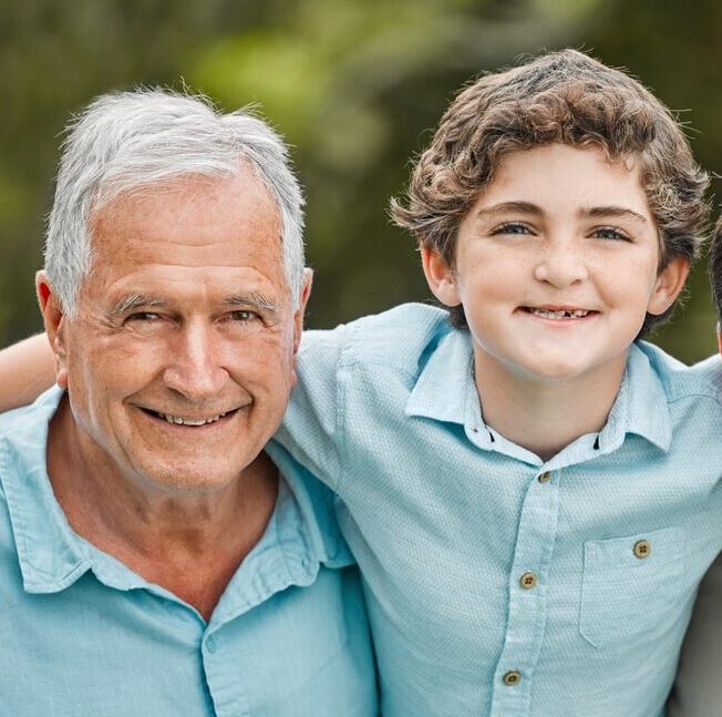 Three generations of a family embracing